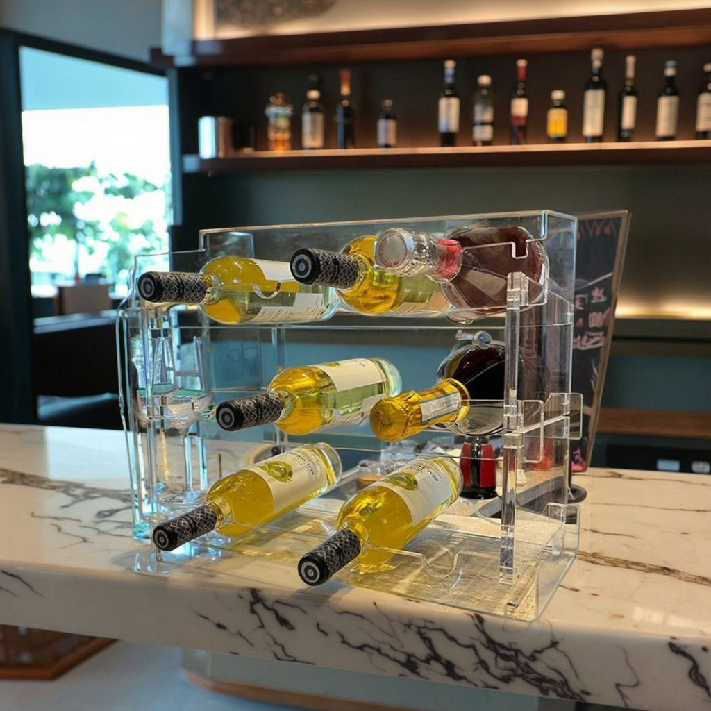 Versatile High-End Acrylic Wine Rack Essential for Upscale Bars for Storing and Arranging Wine Whiskey Beer Bottles