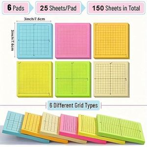 6 ชิ้น 150 แผ่น กระดาษโน้ตสีสันสดใสแบบมีแกนพิกัด ติดเองได้ นำกลับมาใช้ใหม่ได้ สีสันสดใส สำหรับนักเรียน ใช้เรียน หรือเตรียมตัวกลับไปโรงเรียน - Product Image 2