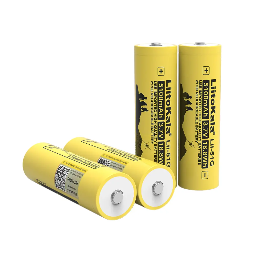 Bateria LiitoKala 21700 para bicicleta elétrica, bateria recarregável de íon de lítio 3.7v, 5100mAh, 21700 células, bateria Lii-51G