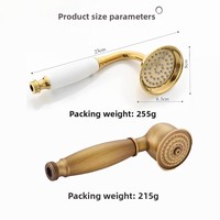 Ensemble de douche à main rétro tout en cuivre, accessoires dorés et argentés, style antique, avec tuyau anti-explosion et fonction pluie pressurisée