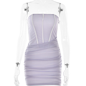 ชุดเดรสสั้นแบบไร้สายรัดไหล่และหลังเปลือยสำหรับผู้หญิง  ผ้าบางเบา เหมาะสำหรับใส่ไปเที่ยวคลับ - Product Image 5