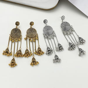 Pendientes de declaración bohemios Vintage <span class=keywords><strong>para</strong></span> mujer, Color plateado y dorado, Zamak indias de campanas, joyería de estilo gitano con borla larga - Product Image 2