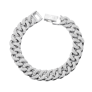 Trending S925 Sterling Silver Cuban Link Bracelet Fine Jewelry Bracelet White Gold ZIRCON Cuba Chain Bracelet for <b>Men</b> - Product Image 1