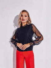 Custom High-end Women's <strong>Blouses</strong> &amp; Shirts Solid Sexy Head Cover Lace Tops Hollow Long Sleeves Type Shirt Elegant Style - Product Image 4