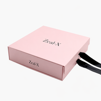 Boîte cadeau pliable magnétique rose de luxe avec logo personnalisé, ruban noir et nœud, boîte rigide en papier pour vêtements et lingerie