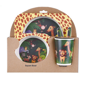 Ensemble d'assiettes et tasses pour enfants, assiettes et tasses en bambou biologique, de qualité alimentaire, supérieure, respectueux de l'environnement, 5 pièces - Product Image 3