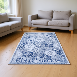 Alfombra Elegionlee Azul 5x8 de Pelo Corto, Antideslizante, Lavable, Rectangular, con Patrón Clásico para Sala de Estar - Product Image 2