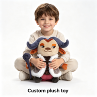 Jouet en peluche personnalisé OEM/ODM, personnage animal magicien, buffle à cornes de dessin animé, jouet en peluche doux, animal en peluche buffle sur mesure