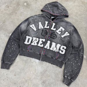 Sweat à capuche pour homme de haute qualité, coupe classique, imprimé numérique uni, broderie personnalisée, patchwork, strass, vente en gros - Product Image 2