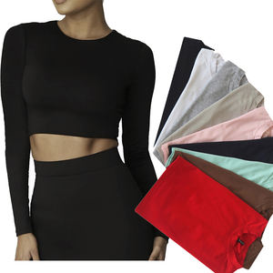 T-Shirt da <span class=keywords><strong>donna</strong></span> con stampa Yoga personalizzata semplice da Fitness bianca e <span class=keywords><strong>morbida</strong></span> di bambù t-Shirt da <span class=keywords><strong>donna</strong></span> con Top corto a maniche lunghe - Product Image 1