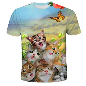 Drop Shipping Cute Cat T Shirt Clothes Boys Girls Animal Branded Designer Track Tops Print On Demand Fashion Child Short Sleeves