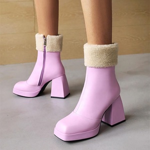 Lovely Short <b>Boots</b> for Girls Autumn Winter Outdoor Shoes Square Toe <b>Platform</b> Women Ankle <b>Boots</b> Handmade Wool Fur Collar Size 43 - Product Image 4