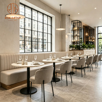 Ensemble de mobilier de restaurant commercial moderne Ron Group, table ronde en marbre, banquette rembourrée en tissu, chaise ergonomique