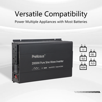 Pretiosus onduleur 2000W convertisseur de puissance solaire 12V 24V 48V onduleur à onde sinusoïdale pure double affichage numérique convertisseur de puissance domestique