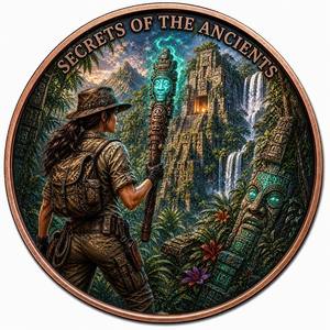 Moneda de Cobre Fino .999 de 1oz, Medallón Coleccionable de Arte de Ruinas Antiguas con Tigre Gigante, Explorador del Reino Perdido - Product Image 4