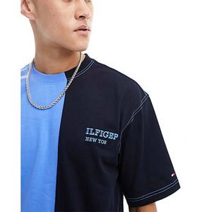 Camiseta extragrande de dos tonos para hombre, tela de punto de algodón 100% pesado con patrón impreso - Product Image 4