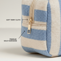 Pochette de toilette portable multi-usage en toile rayée en tissu éponge, grande capacité, avec fermeture éclair, pour maquillage et serviettes – Collection Royal Fair
