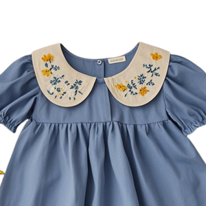 Offre Spéciale enfants fille vêtements manches courtes <span class=keywords><strong>col</strong></span> <span class=keywords><strong>claudine</strong></span> robe, fille d'été Vintage robe broderie personnalisée - Product Image 2