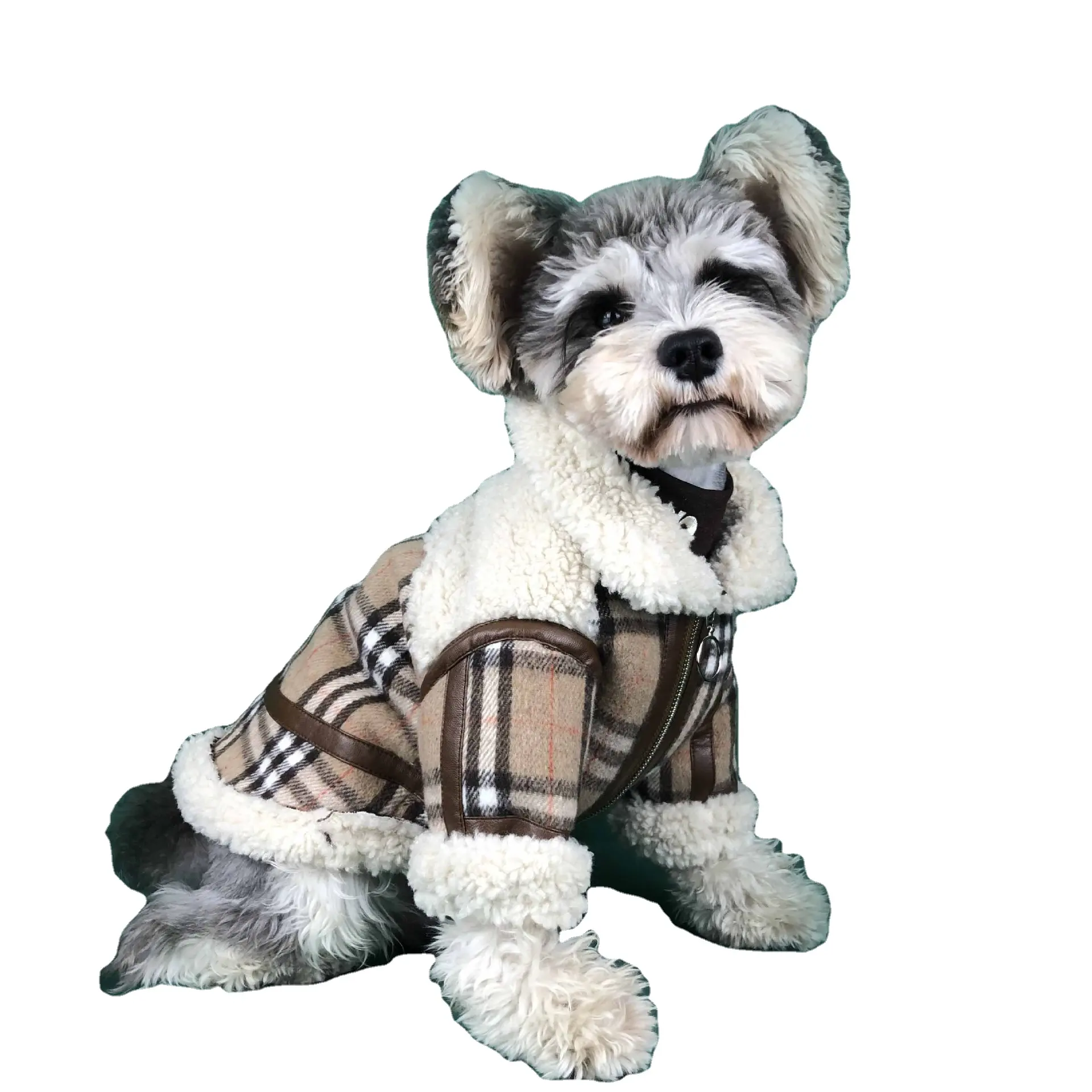 도매 겨울 코트 봉제 테디 슈나우저 Pomerang 푸들 애완 동물 격자 무늬 코트 개 옷