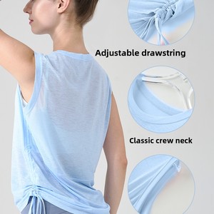 Débardeur ample respirant à cordon de serrage en fil slub personnalisé pour femme, séchage rapide, idéal pour la course, le fitness et le yoga - Product Image 2