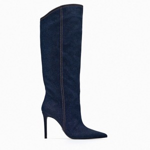 Bottines en jean bleu, nouveau style, chaussures d'hiver et d'automne pour femmes, bottes hautes jusqu'au genou - Product Image 2