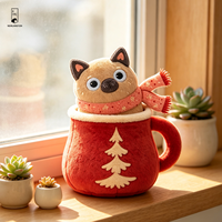 Coussin en peluche chat dans une tasse, visage brodé, doux et rembourré, décoratif de Noël pour canapé et cadeau