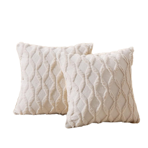 Modern Woven Velvet Couch Pillow Soft Beige Geometric <strong>Pattern</strong> Decorative <strong>Cushion</strong> with Memory Foam Farmhouse Style Pillow Case - Product Image 2