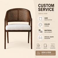 Chaise de salle à manger en bois massif noyer foncé avec dossier en rotin tressé à la main, fauteuil moderne rembourré en ivoire pour salle à manger