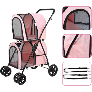 Carrito grande <span class=keywords><strong>de</strong></span> 4 ruedas <span class=keywords><strong>de</strong></span> lujo para correr, carrito <span class=keywords><strong>de</strong></span> viaje para mascotas, cochecito doble para perros gemelos para gatos <span class=keywords><strong>deportivos</strong></span>, 2 perros - Product Image 4