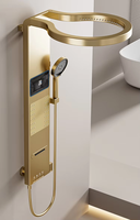 Panneau de douche numérique LED à poignée unique Fyeer, gris canon, thermostatique, avec jet de massage doux et pluie, surface brossée pour hôtels