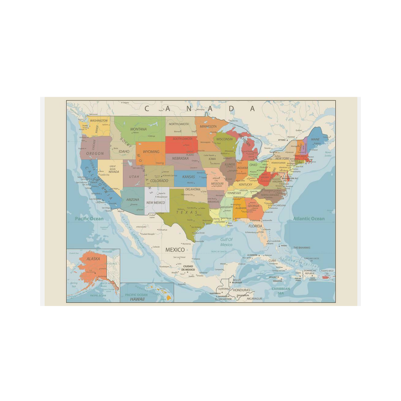 CUSTOM Full Color Political Map of