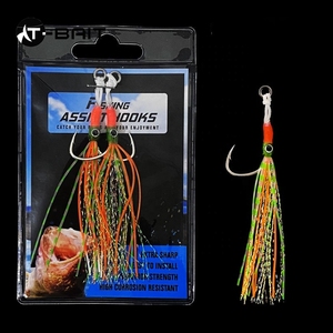 2 pz/borsa di acqua salata linea colorata piuma Assist Jigging Hook pesca Glow Teaser ganci Stinger per Slow Pitch Jigs - Product Image 6
