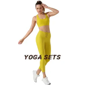 광동 Eco 친절한 체육관 착용 Lycra 높은 허리 운동 각반 스포츠 도매 적당 여자의 의류 요가 세트