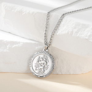 Collana con ciondolo tondo San Cristopher classica <span class=keywords><strong>catenina</strong></span> con amuleto religioso ci protegge gioielli in acciaio inossidabile - Product Image 2