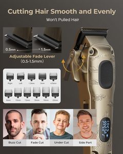 Tondeuse à cheveux professionnelle pour homme Vgrpro, étanche, ensemble rasoir - Sans fil, 4 vitesses, écran LED pour la coupe du visage/de la barbe, barbier à domicile - Product Image 2