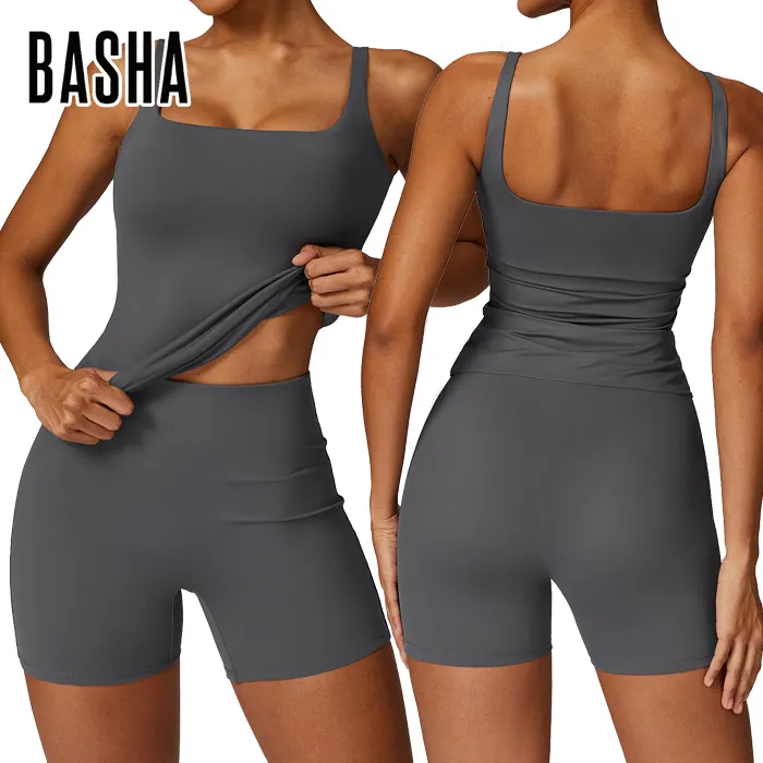 Bashasports Colete apertado à prova de choque para mulheres, roupa fitness respirável para as costas, shorts de ioga de cintura alta para elevação dos quadris