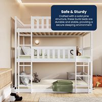 Literas triples para niños, litera alta, resistente, duradera, resistente, acogedora, elegante, diseño de ahorro de espacio para la escuela de la sala de estar