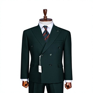 Costume d'affaires gris croisé pour homme, style britannique, col mandarin, infroissable, grande taille, coupe droite, en polyester, pour adultes - Product Image 1