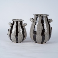 Vase en céramique rayé Lian Da Farmhouse avec deux poignées, vase à fleurs rustique gris noir moucheté, décoration intérieure EU US