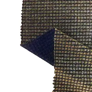 Grosir desainer brokat emas perak cek rajutan Jacquard 65% nilon 35% logam Lurex kain untuk gaun Fansy