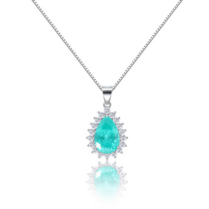 Cadermay Crystal Pendant Necklace Sterling Silver 8x12mm Pear Shape Blue Stone Party Jewelry - Product Image 4