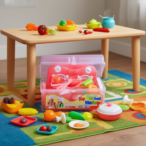 Plastic Kids Kitchen Dish Play Set with Storage Box for Pretend Cooking and Food Role Play <b>Toy</b> - Product Image 2