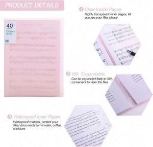 40 Pockets Pink Plastic Presentation Book <b>Portfolio</b> <b>Folder</b> File <b>Folder</b> Clear Sleeves Protectors Display Book Document Organizer - Product Image 3