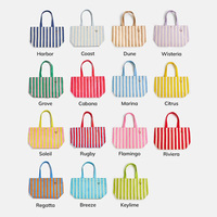 Tas Tote Kanvas Bergaris Bordir Monogram Kustom Grosir, Tas Bahu Pantai Travel Kapasitas Besar untuk Wanita