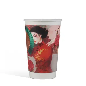 Paper Cup Fan Hot Coffee Insulated Cups untuk Kualitas Tinggi Tas Cetak Bagus Kustom Disesuaikan Gaya Logo Kerajinan Dinding Kemasan