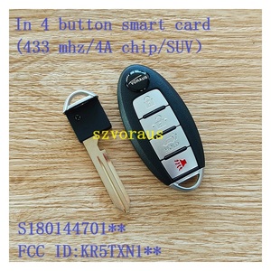 กุญแจรีโมทรถยนต์อัจฉริยะคุณภาพสูง 4 ปุ่ม สำหรับ Infini Smart Card 433 mhz ชิป 4A อุปกรณ์เสริมกุญแจรถยนต์ SUV รุ่น S180144701 KR5TXN1 - Product Image 2