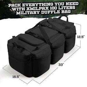 Sac de rangement extensible en nylon DF 90L 95L 100L pour équipement de camping et d'extérieur, noir, imperméable, avec plusieurs poches et poignée de transport - Product Image 2