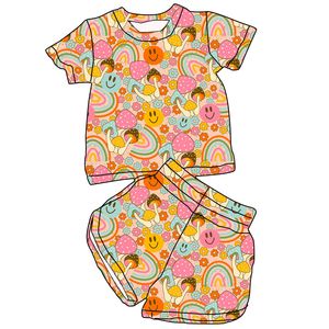 Venta al por Mayor de Conjuntos de Pijamas Cortos de Manga Corta con Estampado de Leopardo para Bebés Niñas, Poliéster/Algodón, Cómodos, Personalizados - Product Image 3