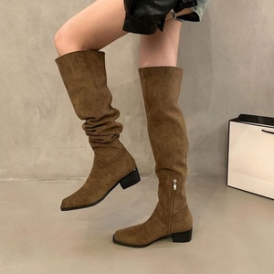 2026 New Style Chunky Block Heel <strong>Boots</strong> Western <strong>Slouch</strong> Stacked Vintage Leather for Women - Product Image 3