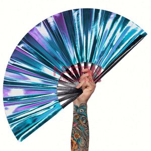 Nouveauté 2025 – Éventail pliant en bambou holographique laser de 33 cm, portable, style artisanal, peint à la main, idéal pour fêtes et mariages - Product Image 1